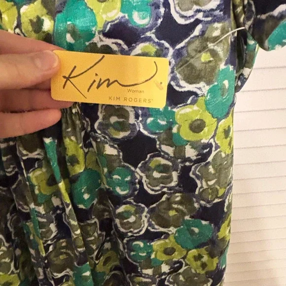 Floral V-Neck Dress in Green and Blue - Picture 3 of 6